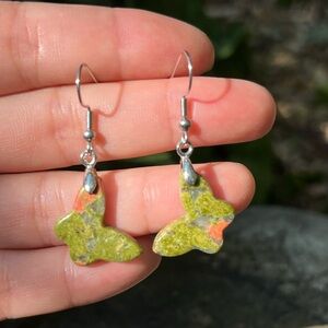 Stainless steel‎ unakite butterfly earrings